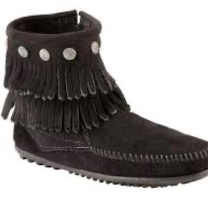 Minnetonka Black Fringe Suede Footwear